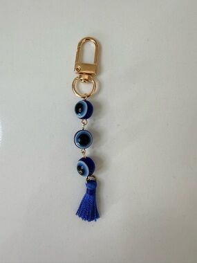 Gold-Tone Blue Evil Eye Tassel Keychain